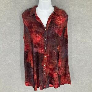 Cocomo Woman‎ Sz 1x? Sleeveless Button Down Blouse Top Red Pintuck Casual